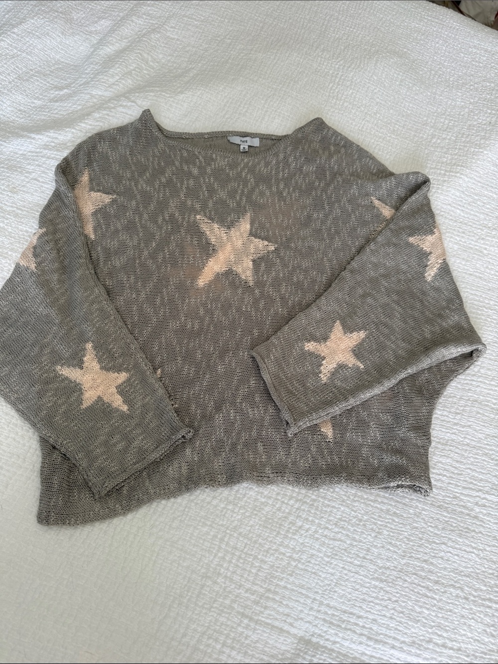 Fate Neutral Taupe Knit Top with Subtle Star Texture
